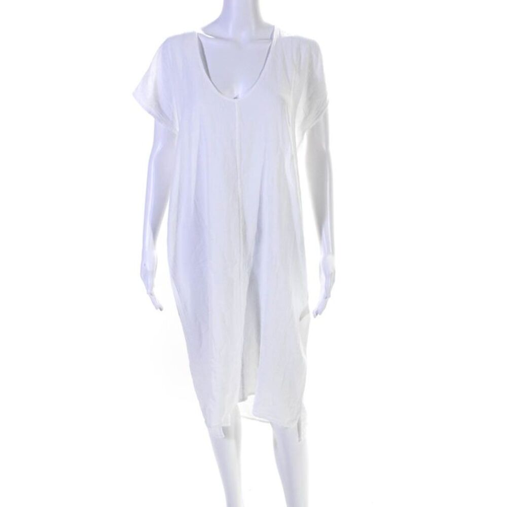 Sunny Womens Cotton Short Sleeve V Neck Coverup Dress White Size 1